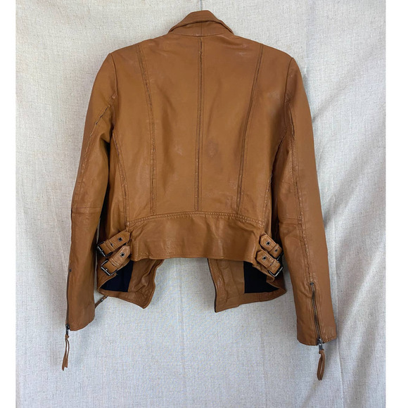 Muuba Lamb Leather Tan Moto Jacket Size 6 - Picture 9 of 15